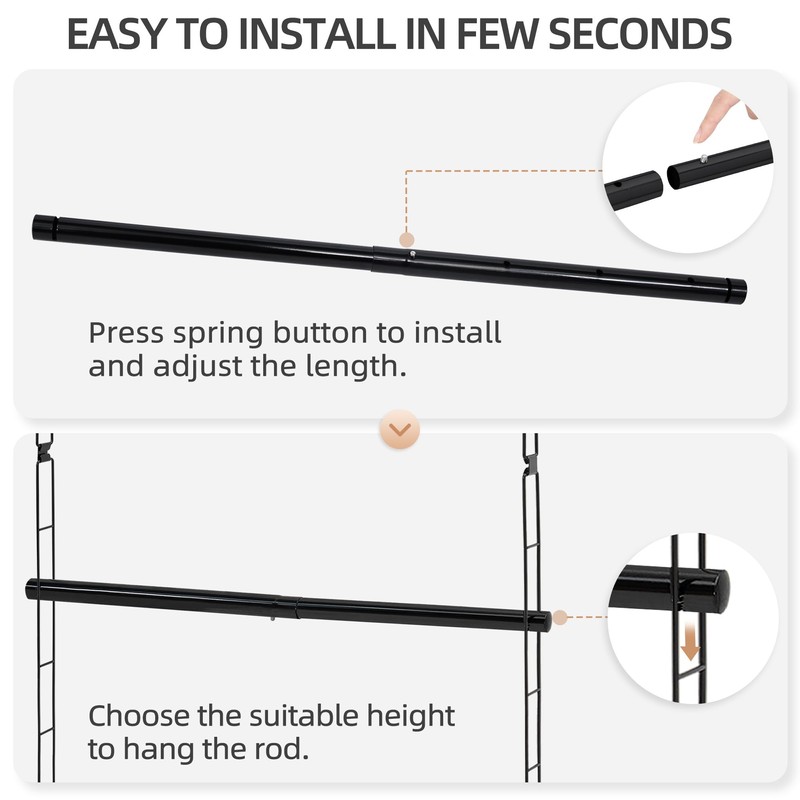 STORAGE MANIAC Hanging Closet Rod, Adjustable Width and Height Closet