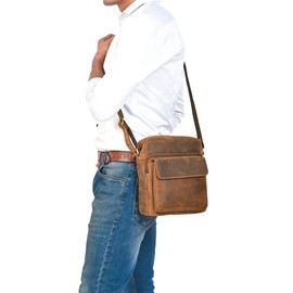 ALMADIH Leather Shoulder Bag Men's Perfect for Tablet iPads 12.9 Inch – DON Brown – Compact Genuine Leather Case for Work and Everyday Use Messenger Shoulder Bag Small Men's Bag, Don Bv