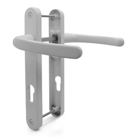 TSS White UPVC Door Handle Pair Set, Sprung, 92mm PZ (Centres), Lever Lever, 203mm Screw to Screw (Screw centres), Backplate 232mm x 32mm - Replacement PVC Door Handle in White, Suits Everest/Asgard