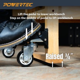 POWERTEC Workbench Caster Kit Set of 4 with Side Mounting Options & 600 lbs Loads, 3 Inch Retractable Stepdown Caster Wheels for Workbenches, Tables, Stands and Equipments (17001R)