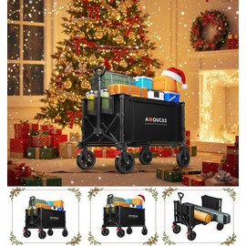 Wagons Carts Foldable, Collapsible Wagon Cart with 220 lbs Max Load and Expandable Storage Space, Heavy-Duty Foldable Wagon Cart with Wheels for Groceries, Shopping, Sport, Beach,Garden and Camping
