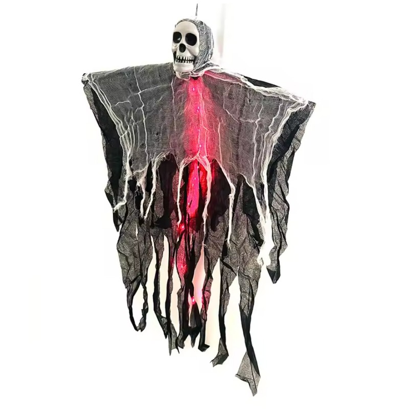 1pc Halloween Glowing Skull Skeleton Ghost Decoration, Hanging Gauze Ghost
