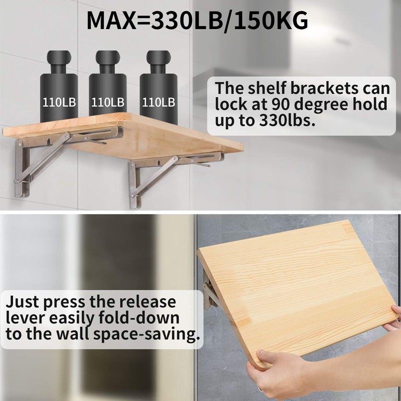 YUMORE Folding Shelf Bracket 18",Heavy Duty Stainless Steel Collapsible Shelf-Bracket