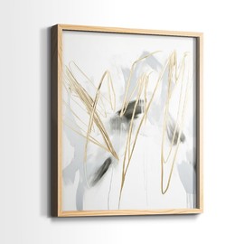 Renditions Gallery Set of 2 Peel & Stick Framed Prints, Abstract Wall Art, Gold & Gray Swirls Wall Decor, Re-Stickable - Ready to Hang - 8"x10" - Natural Frame LT608