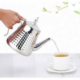 SANQIAHOME 1.2L(40oz) Stainless Steel Hammer Patterned Teapot with Removeable Infuser,Loose Leaf Cover,Silver