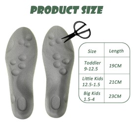 Kids Memory Foam Insoles Sport Comfort Child Replacement Insole Shoe Sole Inserts for for Children and Toddler, Cut-to-Size (Gray, 23CM Big Kids 1.5-4)
