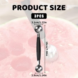 3 Pcs Ice Cream Scoop,Melon Baller,Cookie Potato Double Sided Round Balls Fruit Spoon Tool,Stainless Steel Ice-Cream Cone Dessert Scooper for Mash Digging Fruits Watermelon Meatball Ballers Maker