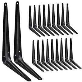 20 Pack Shelf Brackets 12 inches, Heavy Duty Black Iron Metal Floating Shelf Bracket, Rustic Farmhouse Decorative L Brackets for Shelves, Wall Mount Corner Brace for Wood Boards