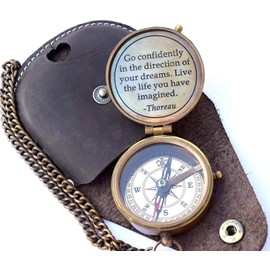 Thoreau's Go Confidently Engraved Nautical Compass with Embossed Leather Case, Camping Compass, Boat Compass, Gift Compass, Graduation Gift, Rustic Vintage Decoration