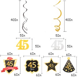 45 Birthday Decoration Happy 45th Birthday Party Silver Black Gold Foil Hanging Swirl Streamers I'm Forty-five Years Old Today Birthday Hat Gold Star Ornament Party Present Supplies