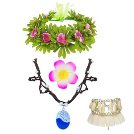 Amslia Princess Ocean Costume Accessories, Princess Ocean Accessories with Flowers Garland Headband Pendant Necklace Boho Shell Anklet for Women Dress Up