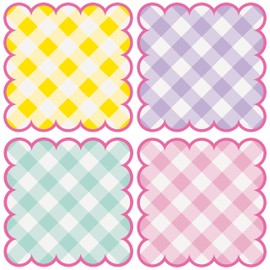 Unique 25536 Scalloped Placemats-Pastel Gingham Party-8 Count (Pack of 1), Multicolour