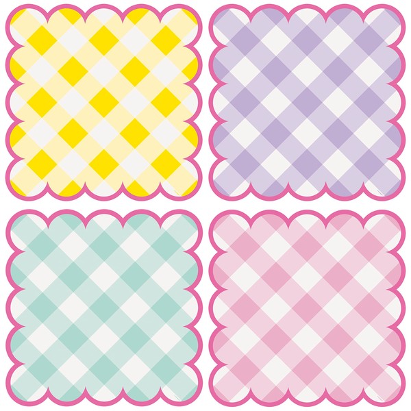 Unique 25536 Scalloped Placemats-Pastel Gingham Party-8 Count (Pack of 1),