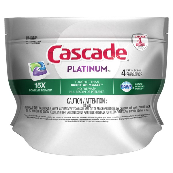Cascade Platinum ActionPacs Dishwasher Detergent, Fresh, 4 Count