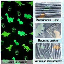 IUNTWEIE Cuddly Blanket Dino 130 x 150 cm, Dinosaur Blanket Luminous Flannel Blanket Sofa Blanket Winter Christmas Gift for Child (B, 130 x 150 cm)