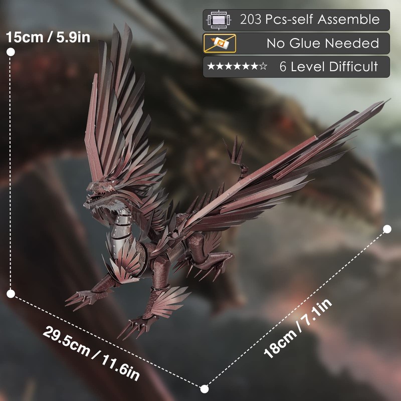 Piececool Black Dragon King 3D Metal Model Building Kits with