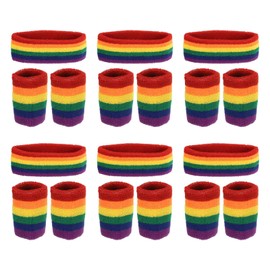 PATIKIL Sweatbands Headband Wristband 6 Sets/18pcs Sweatbands Terry Cloth Sports Basketball Tennis Athletic Gym Training Rainbow