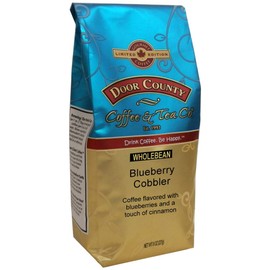 Door County Coffee, Spring & Summer Seasonal Blend, Blueberry Cobbler, Blueberry Flavored Coffee, Medium Roast, Whole Bean Coffee, 8 oz Bag