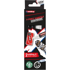 edding X multi marker - black & white color set - 2 acrylic paint pens - chisel nib 2-10 mm - acrylic paint markers for drawing on t-shirts, sneakers, phone-cases and more