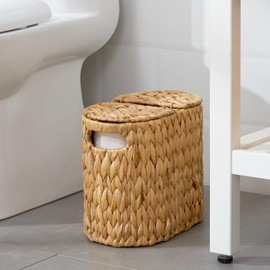 ELONG HOME Toilet Paper Basket with Lid, Water Hyacinth Wicker Toilet Paper Storage Holder for 4 Rolls, Toilet Paper Storage for Bathroom