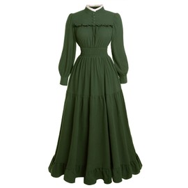 Vibsion Victorian Dress for Women 1800s Long Sleeve Edwardian Dress Medieval Renaissance Costume Army Green XXL
