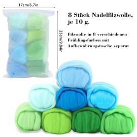 Needle Felt Wool, 80 g Felt Wool of 8 Colours, Wool Roving, Needle Felt Accessories, Needle Felt Wool Kit, Needle Felt Wool Set, for Starter DIY Wool Crafts, Spring