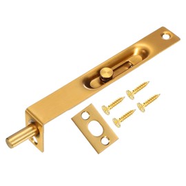 MECCANIXITY Flush Bolt 6 x 0.87 Inch Solid Brass Door Flush Bolt for Double Door Concealed Slide Lock Latch Stainless Steel for Wood Sliding Doors Cupboard Cabinet Light Gold, Pack of 1