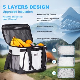Iculbag Soft Cooler Bags Insulated Luch Bag Women Men Waterproof Insulated Cooler Bag for 16hour Cooling for Camping Beach Picnic Travel White 20/48cans