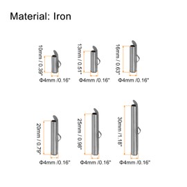 uxcell 120Pcs Slide on End Clasps, 10/13/16/20/25/30mm Tube Ball Bead Slider Crimp Ends for Multi-Strand DIY Craft Making, Metallic Black