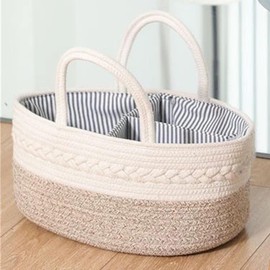 Organizador de pañales para bebé, organizador de pañales, cesta de almacenamiento de cuerda de algodón bohemio para guardería, organizador portátil de coche con inserciones extraíbles (café)