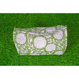 Generic Pieces Indian Handmade Cotton Quilted Handmade Floral Hand Block Print Toiletry Bag,Cosmetic Pouch Bag Makeup Bag For Women (1, Light Green), 85485