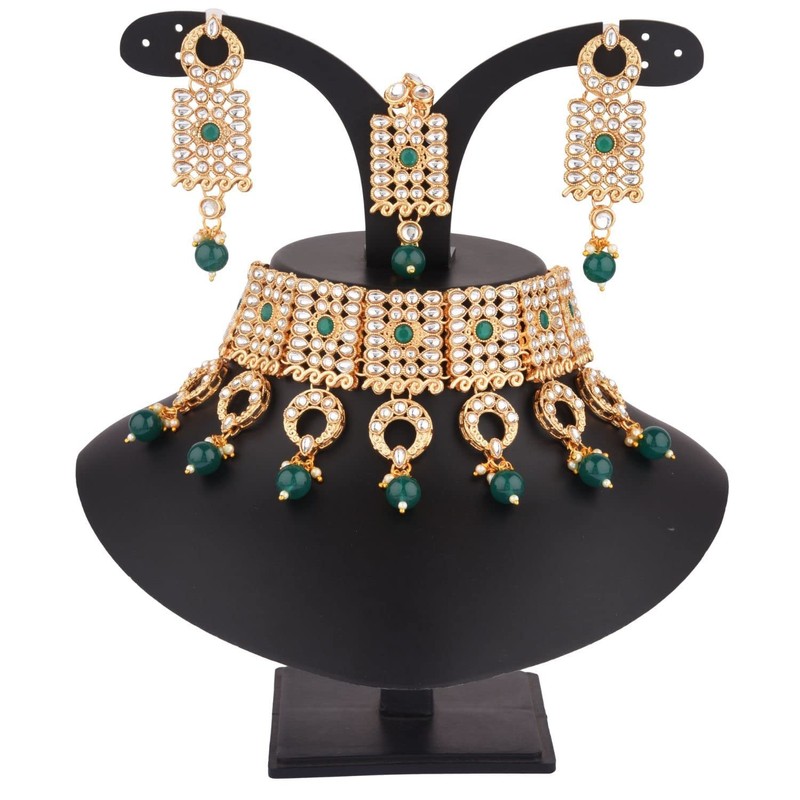 Efulgenz Conjunto de joyería india, gargantilla Kundan de perlas de
