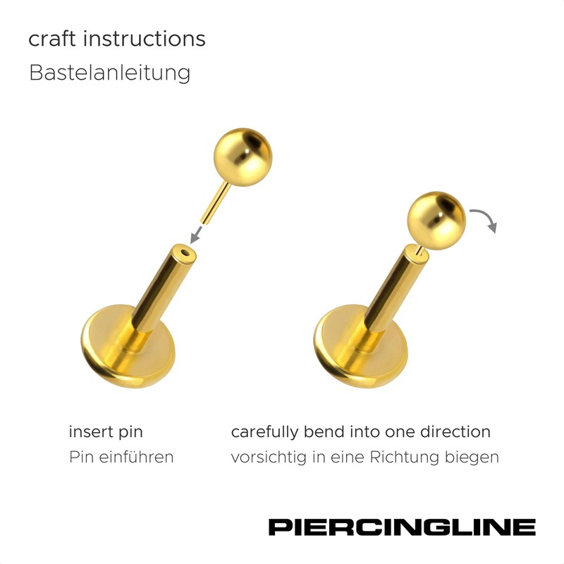 PIERCINGLINE Titanium Labret with Push Fit Ball Piercing Ear Helix