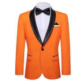 Barry.Wang Men's Blazer Velvet Suit Bowtie Handkerchief Cufflink Brooch Set Lapel One Button Tuxedo Party Wedding Suit Jacket Orange S-3XL