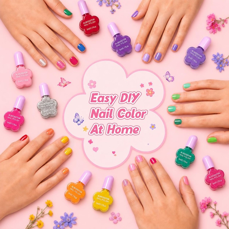 Kids Nail Polish Set, 18 Colors Non Toxic Water Based
