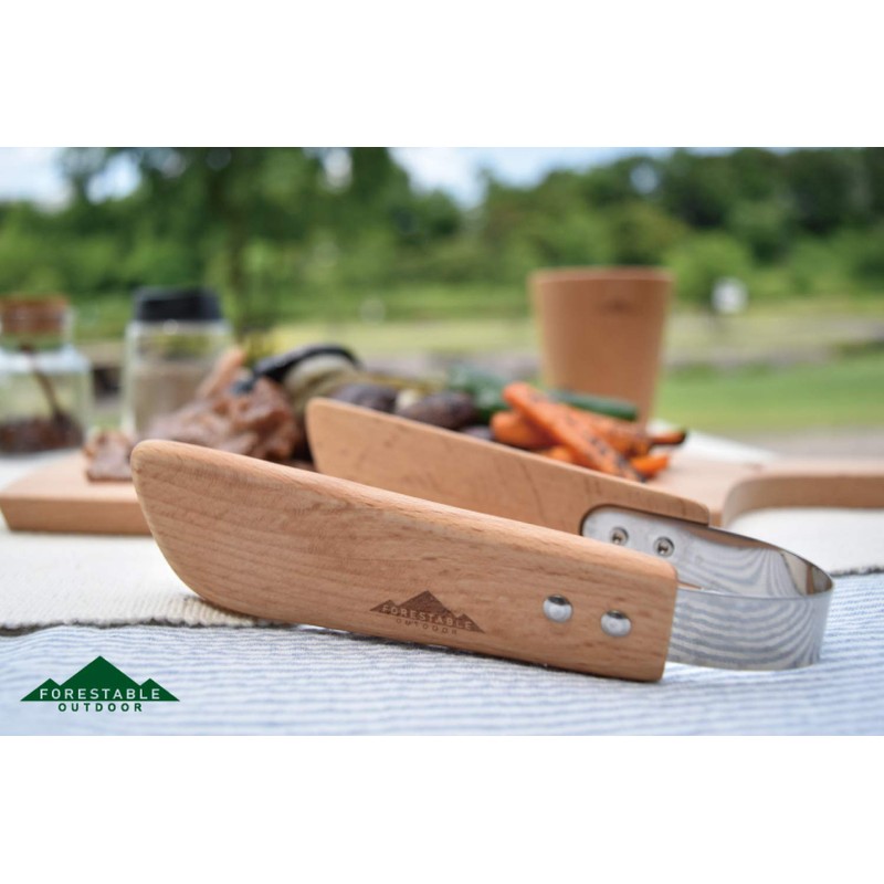 FORESTABLE Table Tongs, Wood, Natural Wood, Outdoor, Camping, Tongs, Single