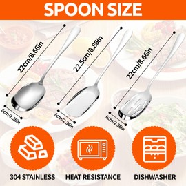 JIANGZHIB Set of 3 Stainless Steel Serving Spoons, 22 cm Salad Servers Stainless Steel, Includes Serving Spoon and Slotted Spoon with Long Handles, Serving Spoon, Stainless Steel Set for Home,