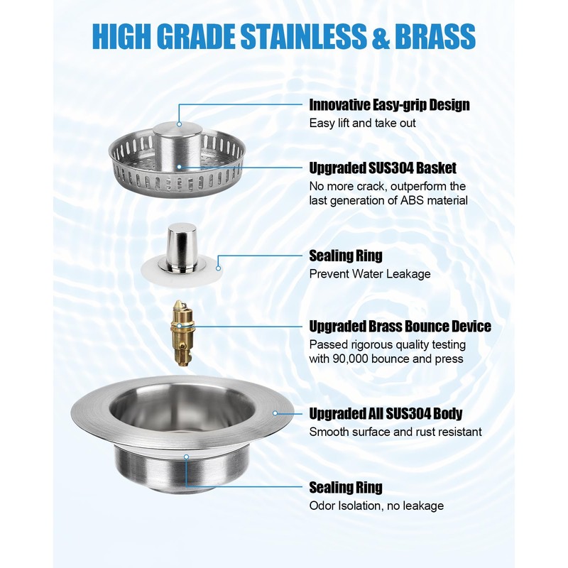 Abigio Kitchen Sink Drain Strainer Stainless Steel Stopper Anti-Clog Basket