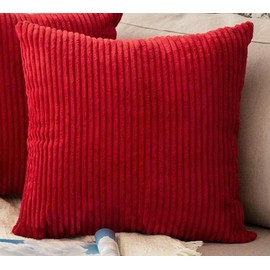 SEECHOO Set of 4 Corduroy Cushion Covers Cord Soft Decorative Throw Pillow Cushion Soft Striped Pillowcase for Home decor Sofa with Invisible Zipper 45X45 cm 18x18 Inch (Red)