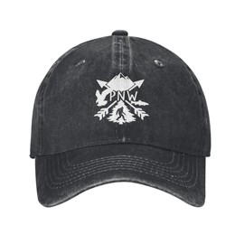 Wukxnwks Men's PNW Mountains Eagle Fish Hat, Adjustable Vintage Washed Printed Baseball Cap Black