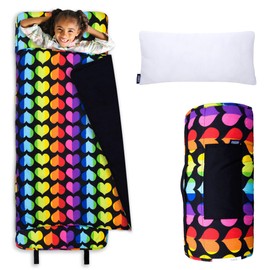 Wildkin Kids Original Nap Mat – Cozy Kids Sleep Mat with Pillow, Ideal for School & Travel - Rainbow Hearts