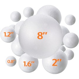 73 Pack Foam Balls White Foam Craft Balls Assorted Sizes Polystyrene Ball for Art and Craft DIY Supply School Party Modeling Project Holiday,5 Sizes 8, 2, 1.6, 1.2, 0.8 Inch