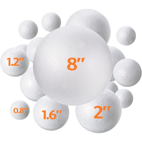 73 Pack Foam Balls White Foam Craft Balls Assorted Sizes