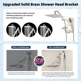 All Metal 12'' Rainfall Shower Head, Square Shower Head Combo, High Pressure Handheld Shower Wand, 16'' Adjustable Arc-shaped Shower Extension Arm, 71'' Hose, 2 Showerhead Holders, Brushed Nickel