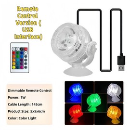Aquarium LED Spotlight, Colour Changing, Submersible Waterproof USB Light with Night Light Function