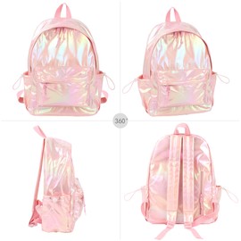 Reberomantic Goodbag Boutique Fashion Hologram Backpack Laser Leather Shiny Backpack Daypack for Women (Pink)