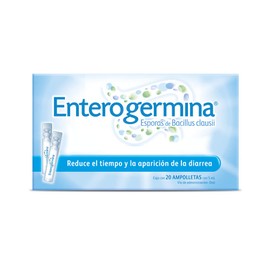 Enterogermina Probioticos. Suspensión de Bacillus clausii 2 Billones UFC 20 ampolletas de 5 ml c/u