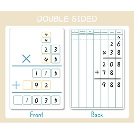 Set of Dry Erase Multiplication and Division Practice White Board, 8" x 12" 2-Digits Mathematics Board with a 4" x 2.5" Multiplication Chart Board for Kids Students, Classroom and Home.