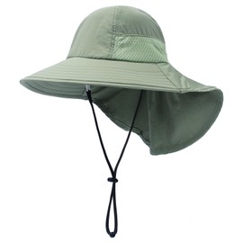 Winzik Toddler Sun Hat, Baby Boys Girls Wide Brim Beach Hats with Neck Flap Kids UPF 50+ Summer Caps (1-3 Years, Solid Dark Green)