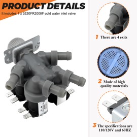 5220FR2008F Cold Water lnlet Valve by Beaquicy - Exact fit Ken-more & L-G Washer Water Inlet Valve #wm3997hwa, wm2487hrma, wm2487hwm,etc.
